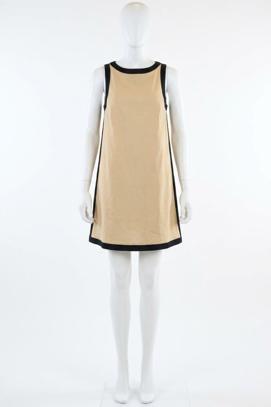NEW LALAVON roselyn contrast detail boat neck sleeveless mini dress in taupe